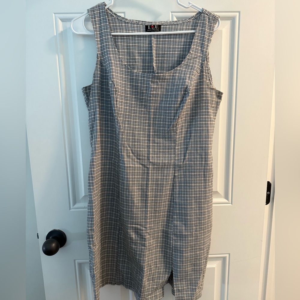ILU Vintage Black Blue and White Checkered Midi Dress